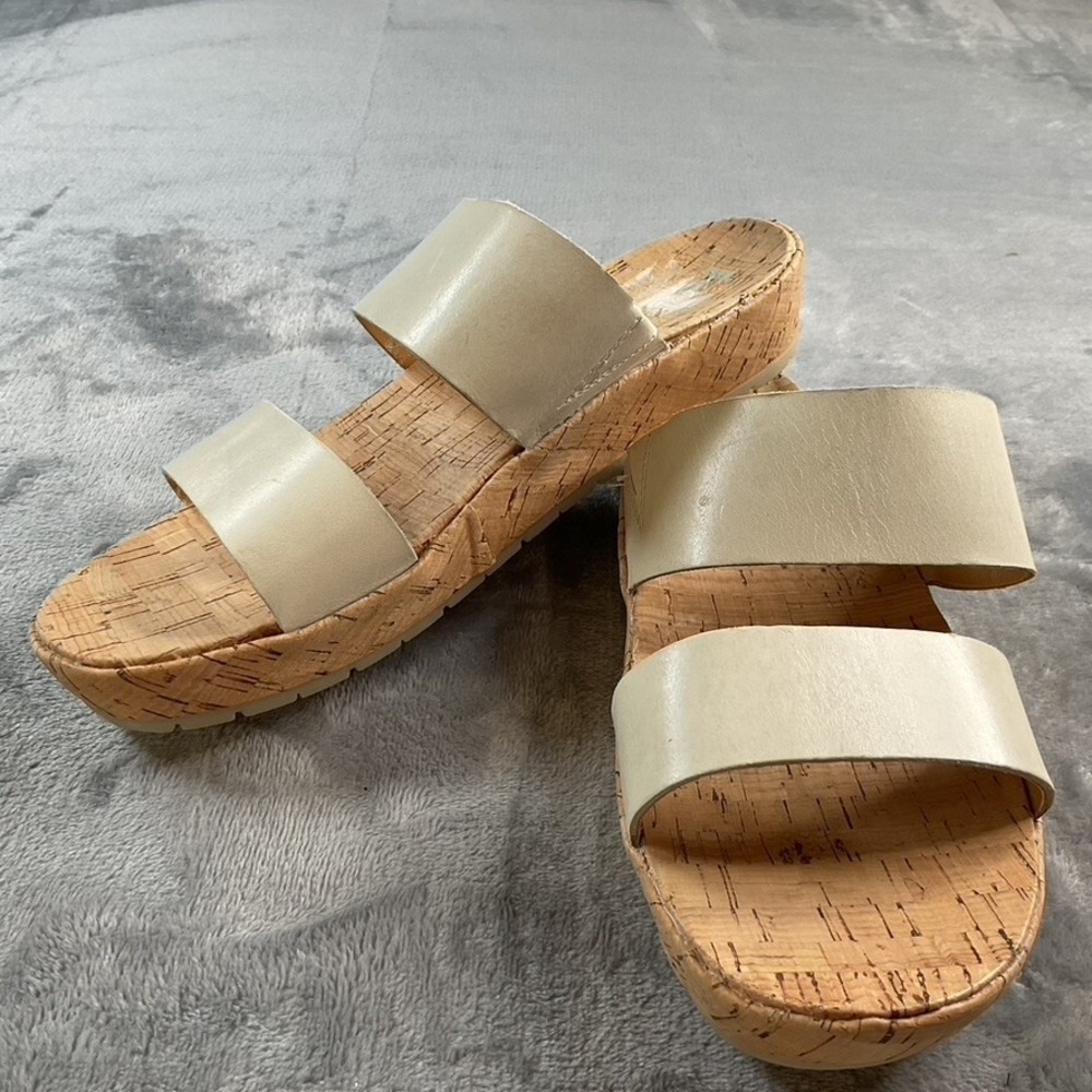Korks Sandals Womens 9 M Tidal Slide Flats Double Strap Tan Leather Wedge Q42101